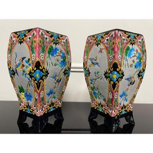 Bordeaux Vieillard - Paire De Vases En émaux Cloisonnés Caranza Japonisant